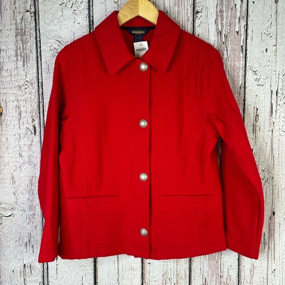 🏷️NWT NOS New Vintage Woolrich Red Wool Jacket Blazer Size Small Metal Buttons